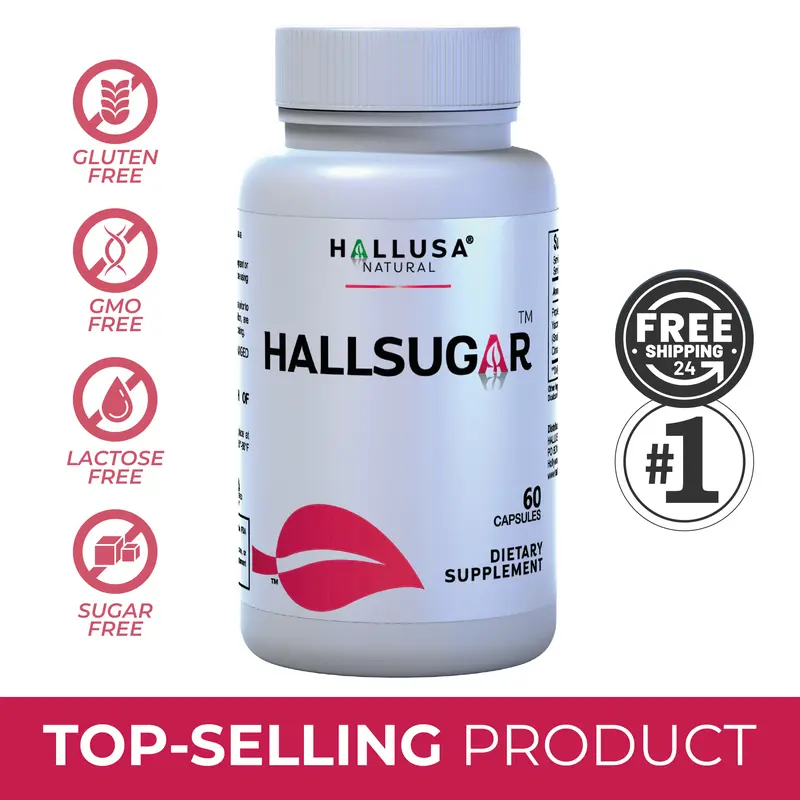 HALLUSA NATURAL HALLSUGAR 60 Capsules Organic Yacon Root Powder Sugar-Free Dietary Supplement for Blood Sugar Control Gluten-Free GMO-Free US Made - Edible