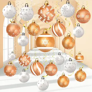 54 Pcs Christmas Hanging Decorations Set Hanging Foil Swirls Decor Ball Ornament Ceiling Decorations for Holiday Baby Shower Winter Party Supplies(White Gold)