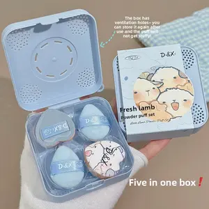 D&X Fresh Lamb Thumb Powder Puff Set AS089, 2025 Latest Model, Soft Velvet-Finish, Five-Piece Pack for Daily Use & Travel, Mini Cosmetics, Hydrophilic Polyurethane
