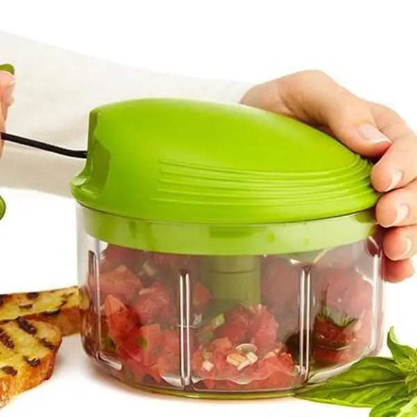 Kuhn Rikon Pull Chop Chopper Manual Food Processor with Cord for Chopping Fruits Vegetables Nuts & More | Sharp Blades Durable ABS Plastic Kitchen Utensil