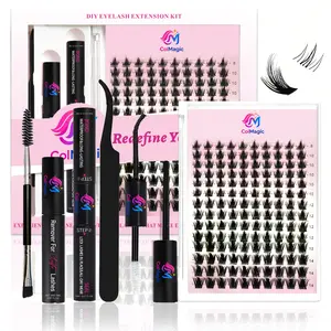 ColMagic DIY Flawless Lash Extension Set - Black, 144 Pcs Natural Wispy Lash Clusters (5-18mm, 8-14mm), 2-in-1 Waterproof Bond & Seal Glue, Tweezers, System Remover Applicator, Lightweight Makeup False Eyelash Supplies