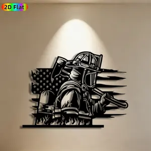 1pc Firefighter & American Flag Metal Wall Art, Modern Cool Design, Heroic Firefighter Statue Mural, Gift for Memorial Day, Veterans Day, Patriotic Decor Enthusiasts, Metal Wall Decor, Perfect for Garage & Patio, Meaningful Tribute to First Responders
