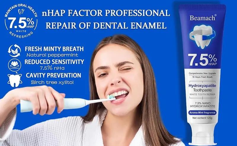 Beamach Fluoride-Free 7.5% Nano Hydroxyapatite Toothpaste for Enamel Repair & Gum Health - Gentle Mint Flavor, 4.23 oz Cleaning