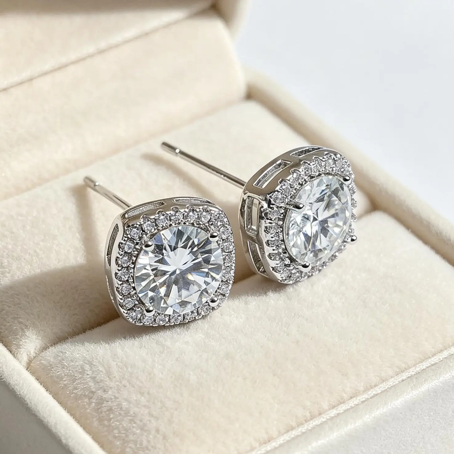 【T78】Luvin Jewels   Laboratory-grown Moissanite Earrings in S925   Set with Square Stud Earrings   Moissanite Jewelry   Ideal Birthday, Mother's Day, Christmas Gifts   Suitable for Both Men and Women   Wedding Set   Elegant and Dainty Stud Earrings