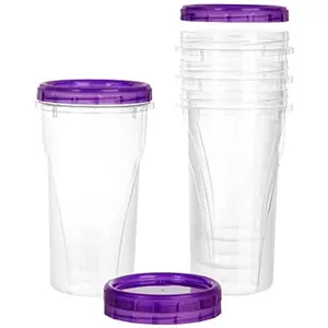PLASTICPRO 48 Ounce Twist Top Deli Containers Clear bottom With Purple Top Twist on Lids Reusable, Stackable, Food Storage Freezer Container