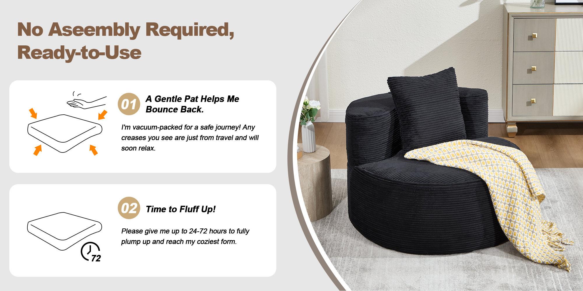 Brigitte 35.4" Corduroy Barrel Chair Round Lounge Chair for Ultimate Relaxation Soft Plush Design Ideal for Family Time and Memorable Moments