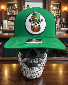 St Patrick’s Day Lucky Beard Skull Trucker Hat for Men