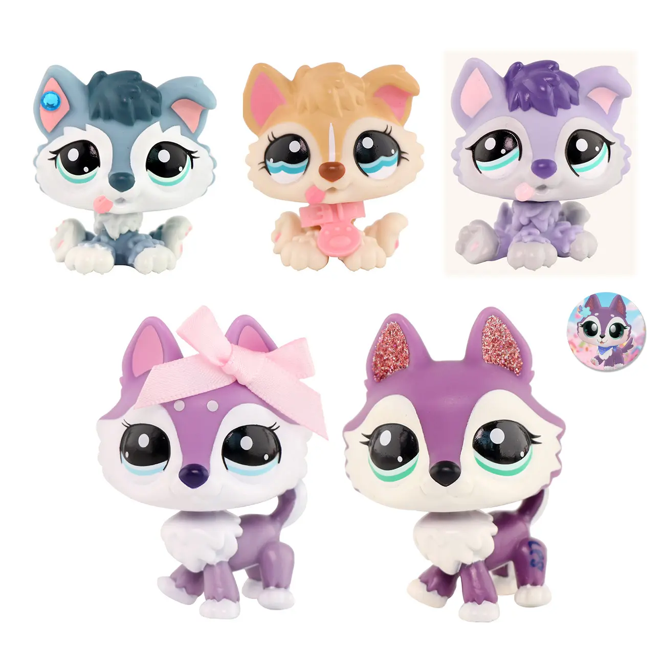 Littlepeta PVC Animal Model Set - Collectible Figurine Combo, Husky Wolf Mom & Baby, Dog & Cat Figurines for Collectors, Kids' Xmas Gift Toy
