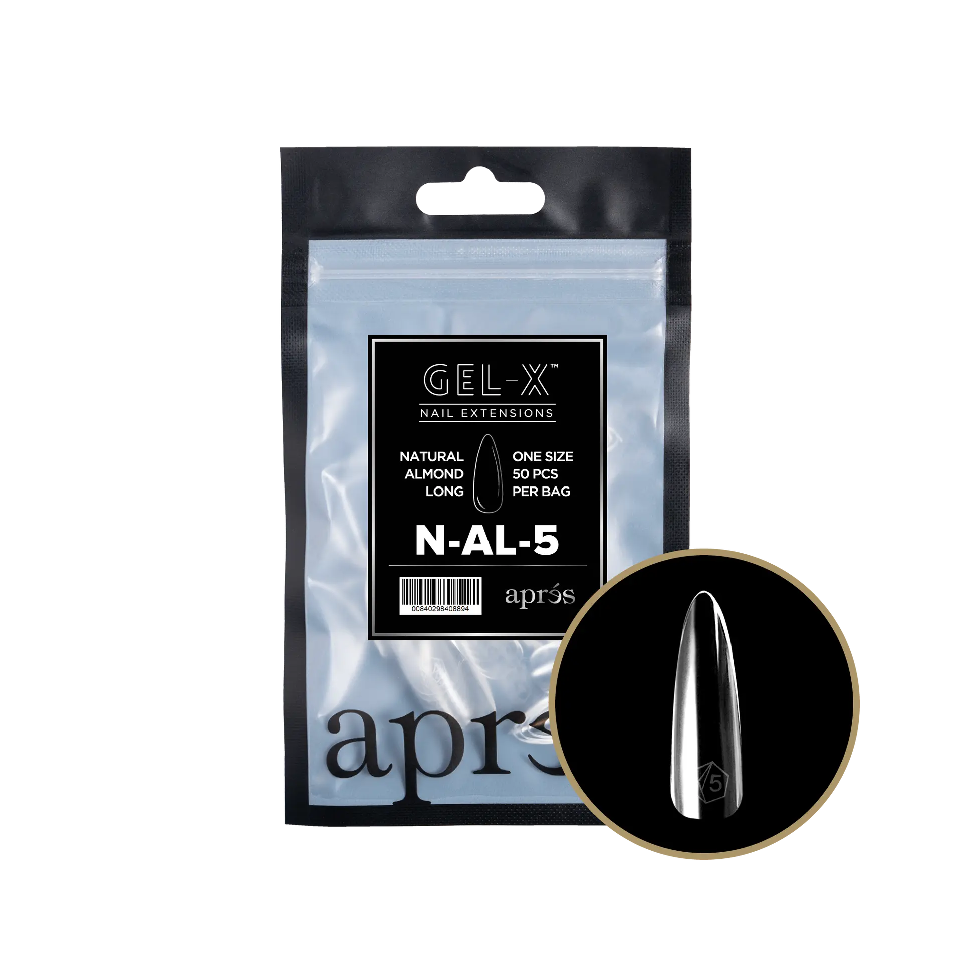 Apres Gel-X Natural Almond Long Nail Tips, Soft Gel Extensions Refill Pouch for Professional Nail Care, 50 Count, Manicure