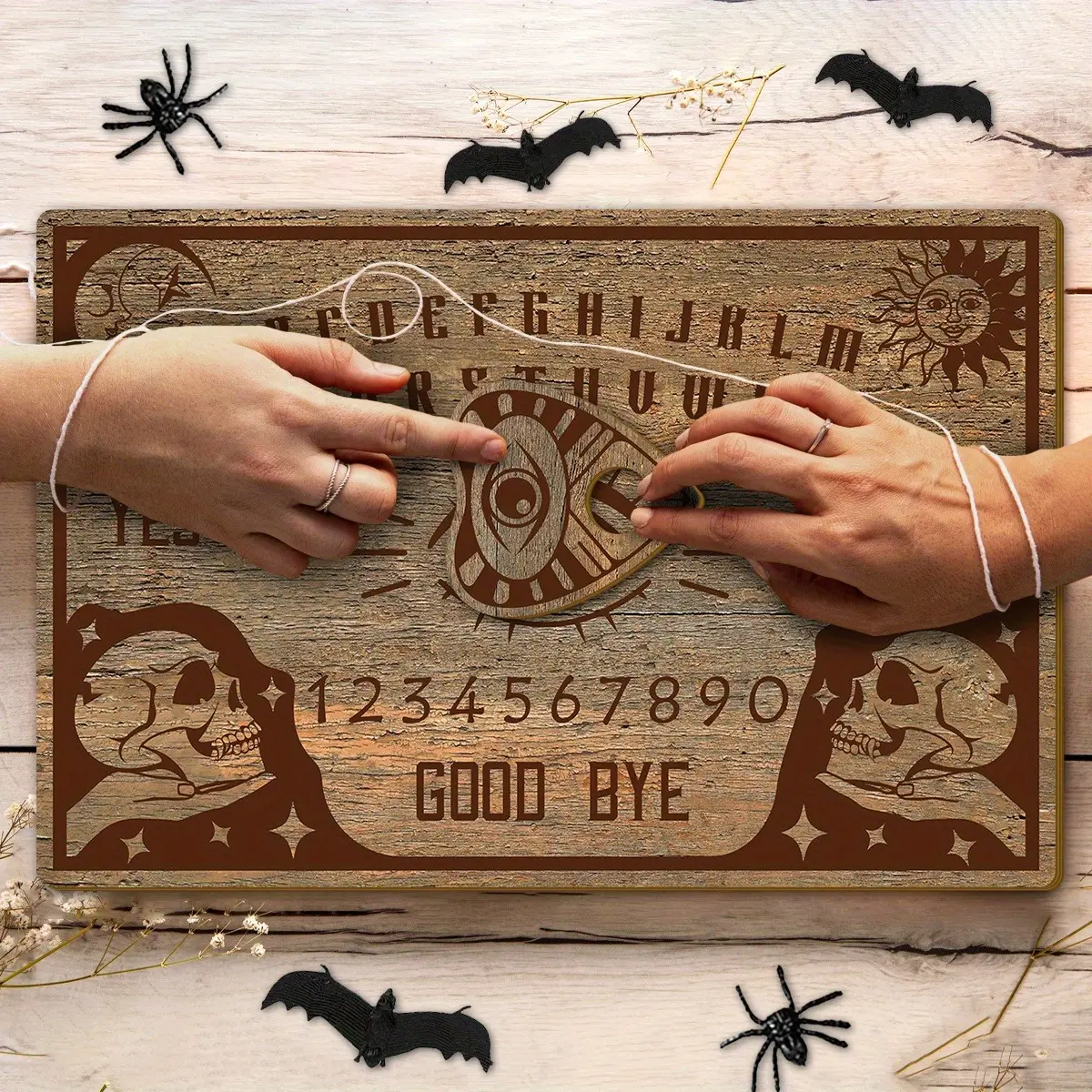 Vintage Gothic Ouija Board with Skull & Demon Eye Design, Wooden Spirit Board for Witchcraft Altar, Tarot Reading, Halloween Decor