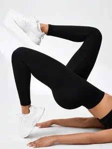 Women's Solid Ruched Waist Sports Leggings, High Stretch Seamless Yoga Tummy Control Leggings, Ladies Sportswear for Indoor Outdoor Wear, Seamless Workout Leggings