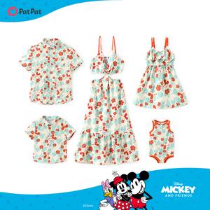 PatPat Disney Mickey and Friends Family Matching Outfits Floral Print Short Sleeve Shirts & Dresses for Mom Dad Kids Baby, Shortsleeve, Clothes Clothes