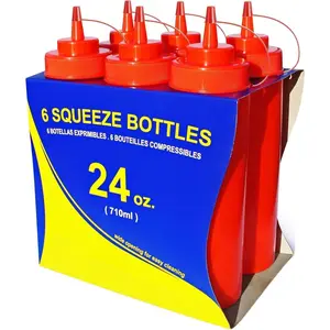 24 oz Red Squeeze Bottle, Wide Mouth, Pack of 6