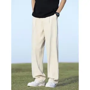 Summer Korean Men's Pants Light&Thin Polyester Elastic Waist Semi-Wide Loose Slacks Drape Suit Pants Male Casual Trousers