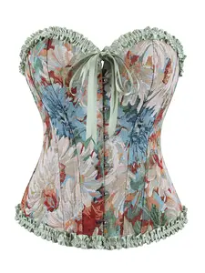 Women's Stylish Floral Lace Trim Underwire Corset Top, Sexy and Slim-Fitting Bodice for All Seasons, Ideal for Casual or Vacation Wear