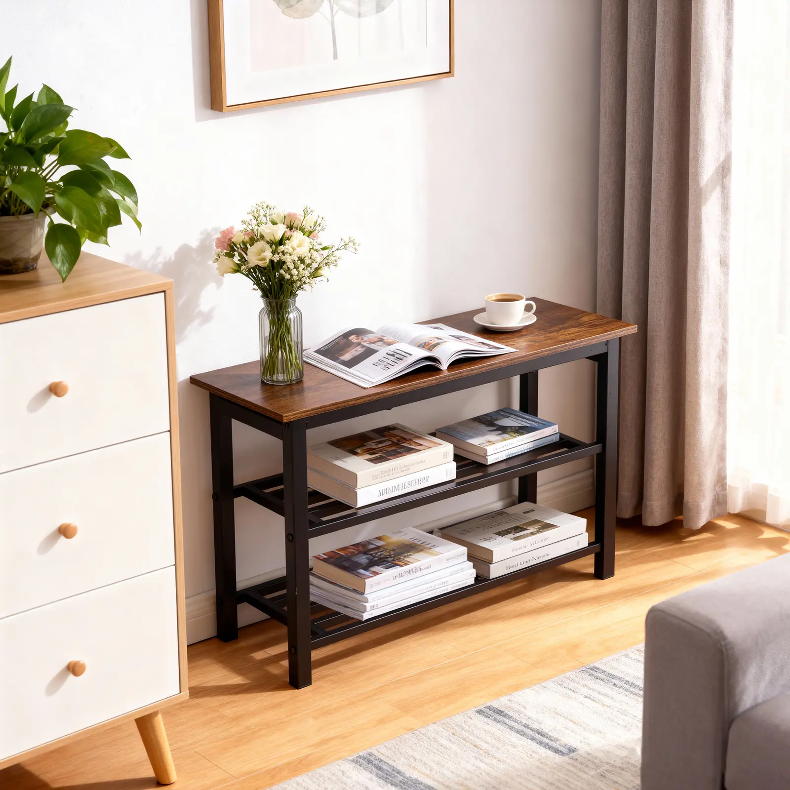 WGCTEK Shoe Rack Bench 2 Tiers Shoe Storage Bench Wood Entryway Bench for Hallway Mudroom with Sturdy Construction and Versatile Use
