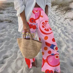 Casual Tomato Print Pants, Comfortable Outfit for Holidays and Vacations