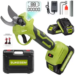 21V Cordless Electric Pruning Shears with LCD Display, Rechargeable Battery Powered, 2 Batteries, 6-8H Runtime，Heavy Duty Branch Cutter, Portable Garden Scissors for Tree Shrub Bush Trimming Yard Gardening