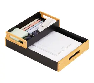 Mind Reader Metal and Wood Tiered Desktop Organizer Trays