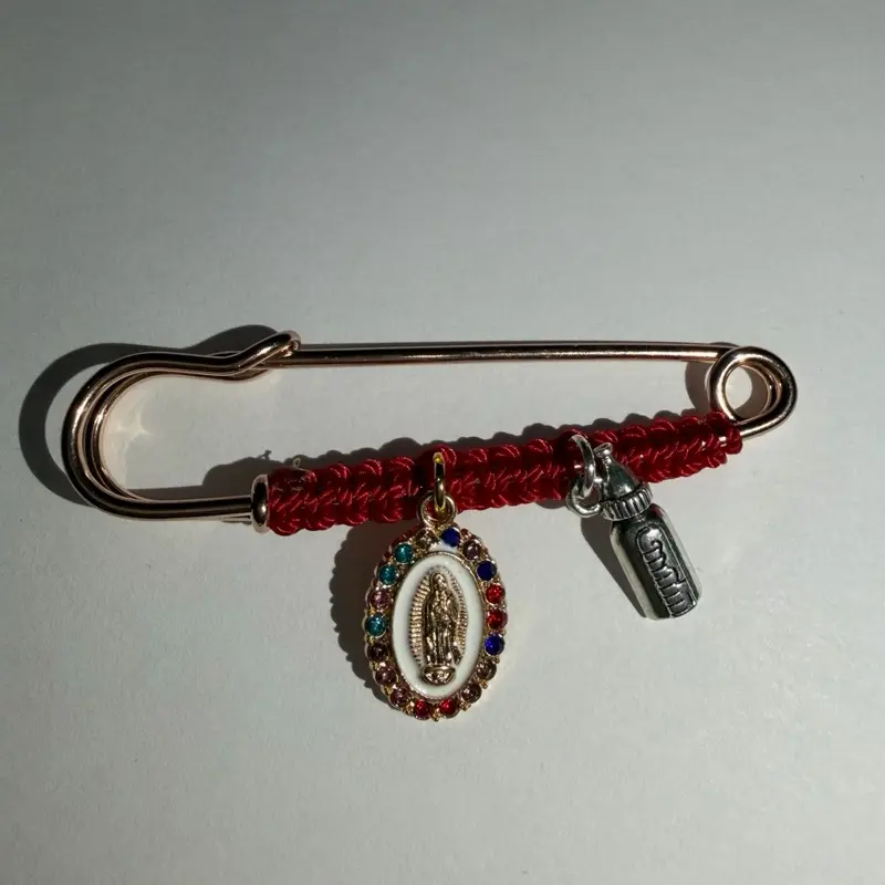 Pregnancy Protection Pin with Virgin of Guadalupe Charm and baby bottle charm