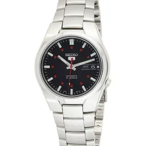 Seiko 5 Automatic Men's Watch - Black Dial Stainless Steel 37mm with 21 Jewels and Date Window