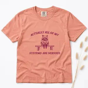 Comfort Colors Actually All My Systems Are Nervous T-Shirt, Funny Raccoon Shirt, Weird Tee, Meme TShirt - TrendWear USA