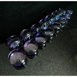 PAIR of Stunning Purple & Black Fracture Design Glass Double Flare Plugs - Gauges 2g (6mm) through 3/4" (19mm)
