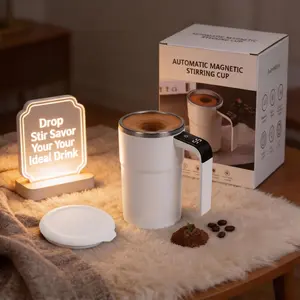 Rechargeable Magnetic Auto-Stirring Tumbler - Food Grade Stainless Steel Insulated Travel Mug with Digital Temperature Display, Reusable Drinkware for Coffee, Drink, Funny Gift Mug