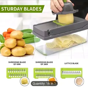 16-In-1 Vegetable Chopper with Container - Professional Onion Chopper, Multi-Functional Food Chopper, Kitchen Vegetable Slicer And Dicer with 8 Blades, Carrot Chopper Father Gift.