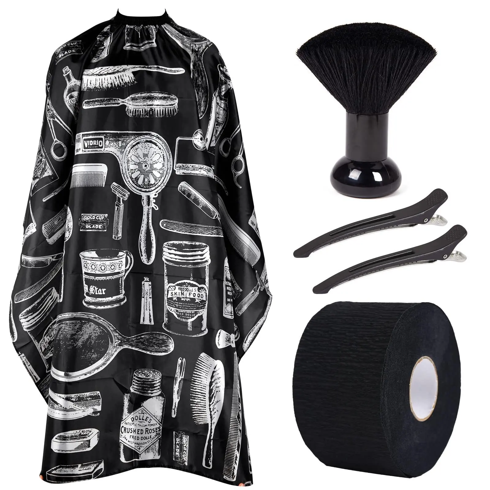 Unisex 5Pcs Haircare Multi-Pack - Adjustable Neck Barber Cape, Strips, Wipes, Hair-Repelling Neck Duster Keeps Hair Off, Clips for Male Stylists
