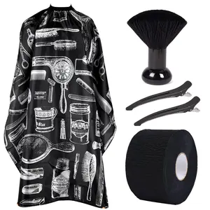 5Pcs Set Hair Cutting Barber Cape with Neck Strips, Neck Duster Brush and Hair Clips, for Men Hair Cape, Hair Stylist with Adjustable Neck Size Neck Strips Neck Duster Tools Set