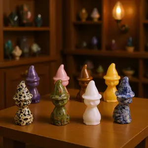 Natural Crystal Cap Cat Halloween Jade Crystal Yellow Jade Tiger Stone Prismatic Carved Magic Wizard Cat Children's Science Education Gift Home Decoration Item Display Gift