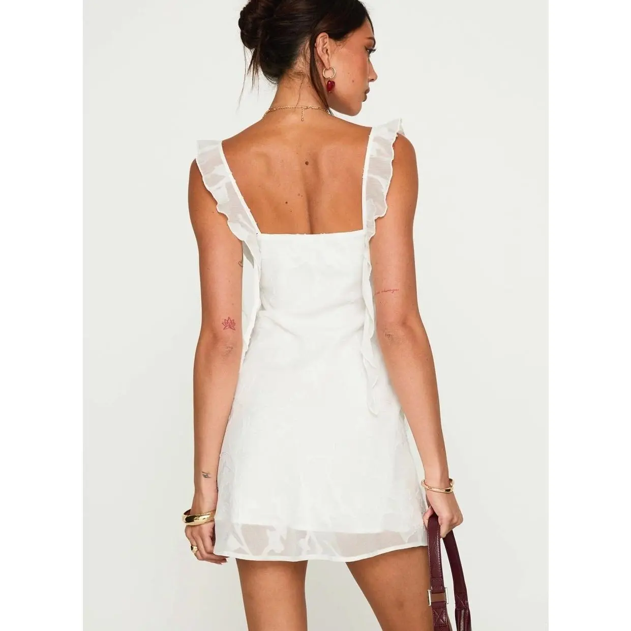 knee length dresses for ladies Off White 3D Floral Lace Sleeveless Mini Dress