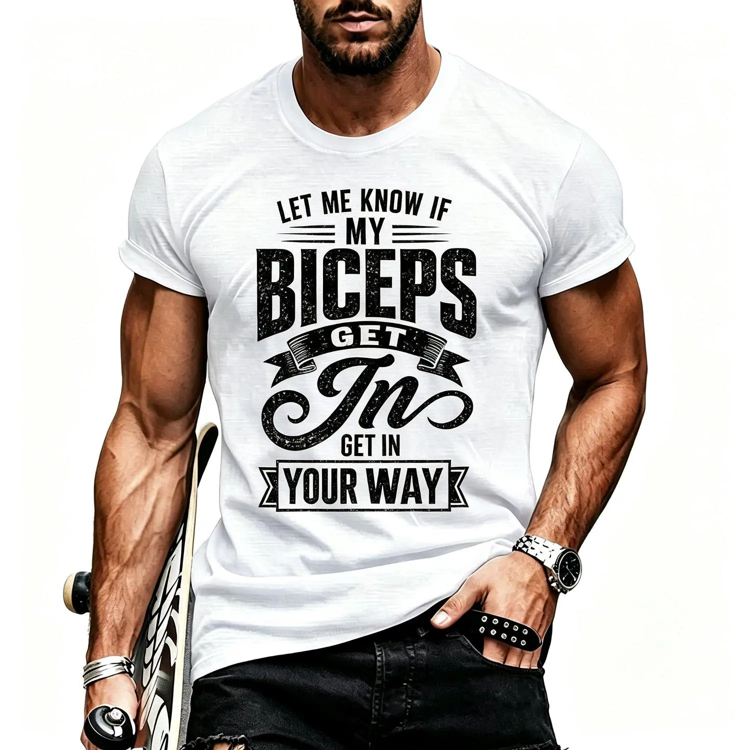 Men's Short Sleeve Sports T-shirts Let Me Know If My Biceps Get in Your Way Funny Gym Fitness  Athletic Top Casual Workout Tee