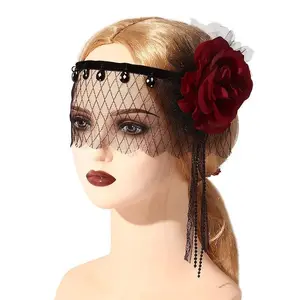 New Gothic Rose Headpiece, Elegant and Intricate Cos Halloween Party Accessory, Net Band for Festivals and Parties