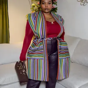 African Print Reversible Kaftan Kimono with Belt for Women