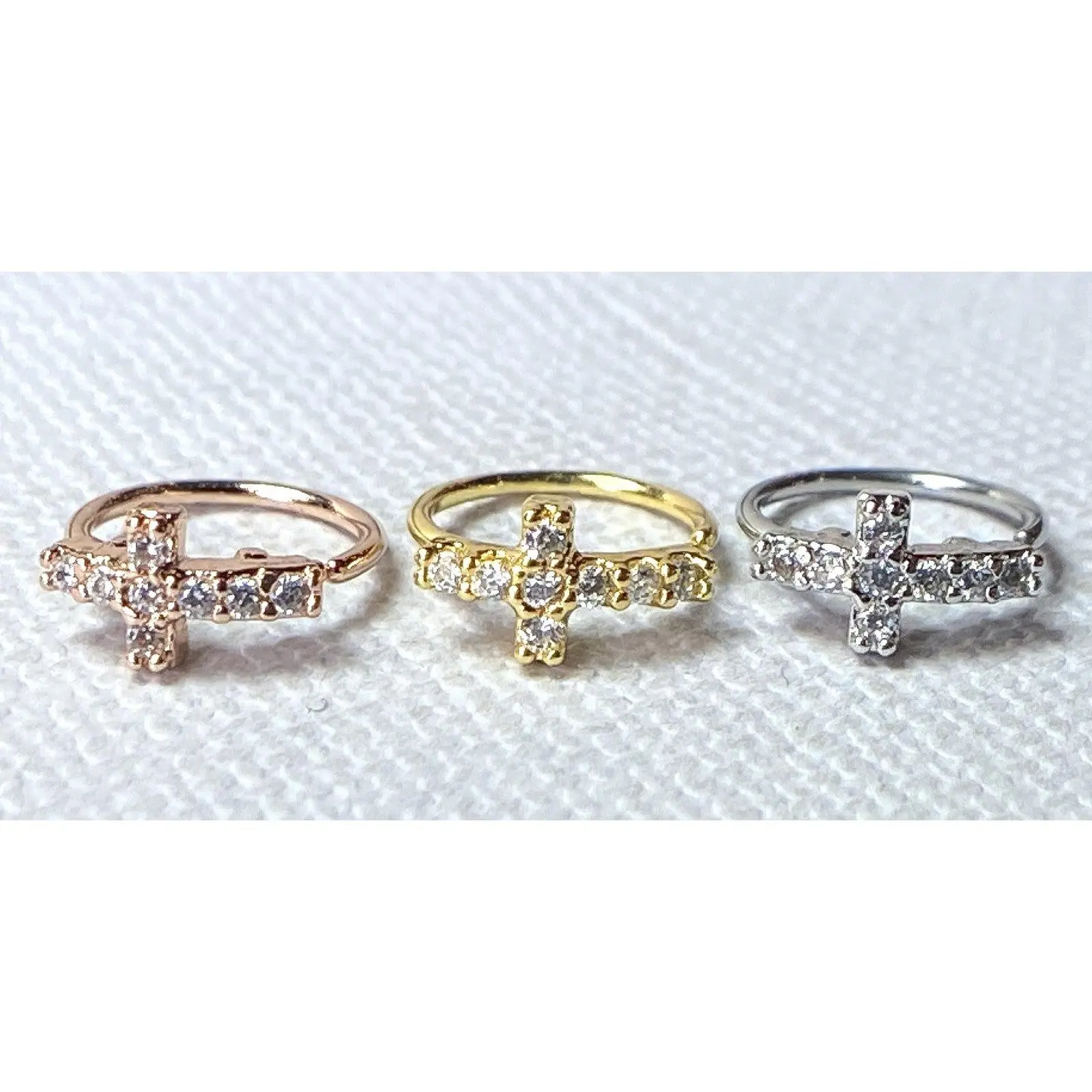 1pc Bendable Nose Hoop / Cartilage Ring CZ Gem Paved Cross for Rook, Daith