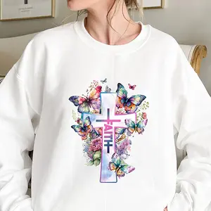 Faith Sweatshirt, Faith Butterfly Cross Sweatshirt, Christian Bible Verse Crewneck Sweatshirt, Religious Gift