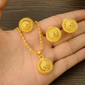 Fashion Gold Color Eritrea Set Ethiopian Polish Jewelry Necklace Ring Pendant Nicely Women's Habesha Wedding Party Gift