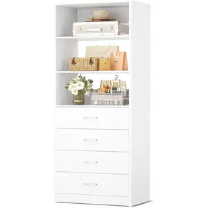 Aheaplus Closet Drawers Organizer System, 21.3" Wood Closet System with 4 Drawers, Modular Walk-in Closets Storage Unit, Tall Bookshelf Storage Cabinet, White22