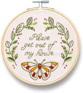 Please Get Out of My House Embroidery Kit | Funny Beginner  Work Starter Set for Adult | Needlepoint DIY Art and Craft | Cross Stitch Set with Hoop Floss  Threader Printed Fabric