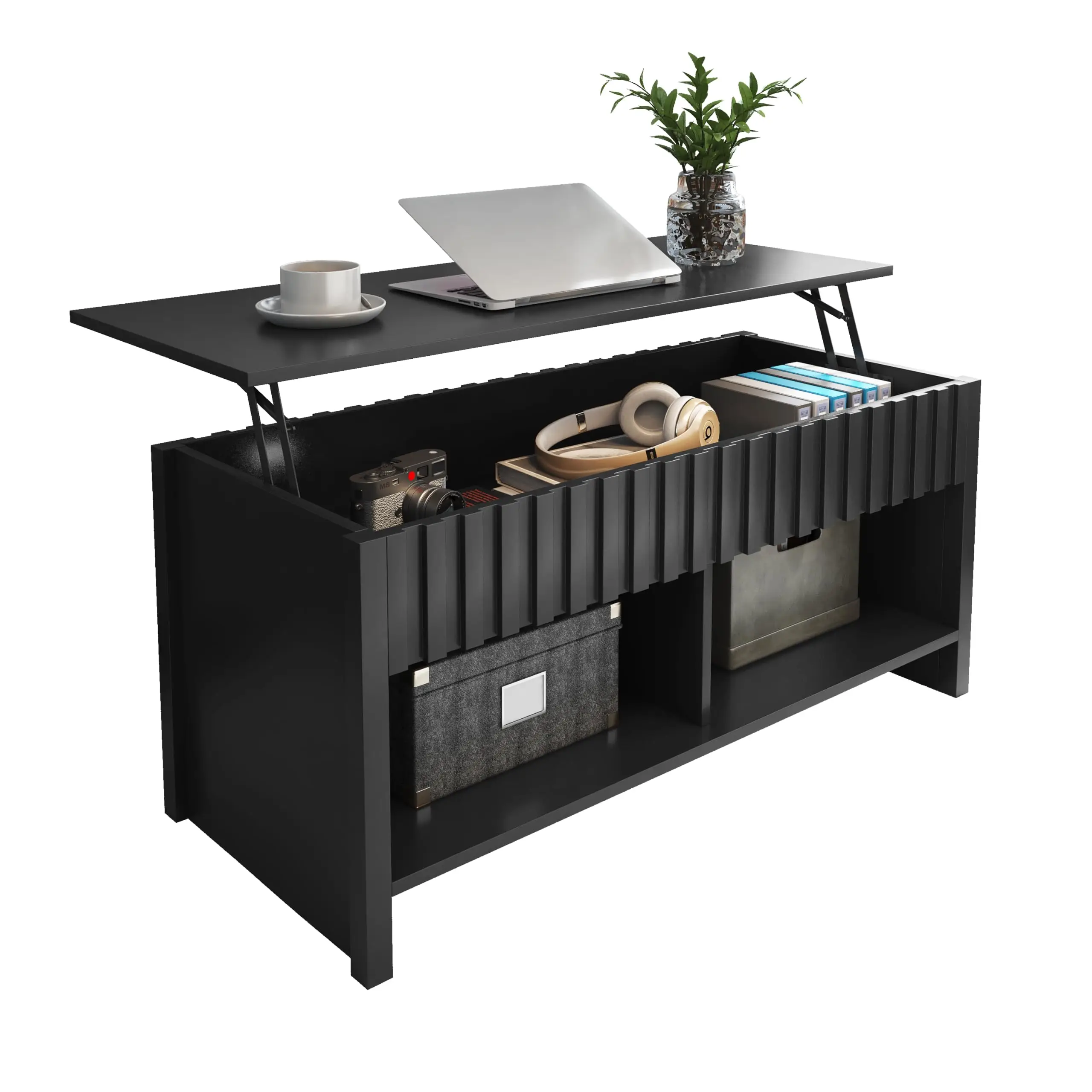 Giratree Lift Top Coffee Table, Wooden Coffee Table Dining Table with Storage Shelf and Large Hidden Compartment, Dining Table Centerpiece Decor Moder