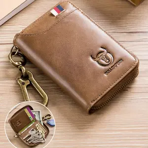 1pc Leather Key Case, Zipper Coin Purse With Button, Unisex Compact Key Organizer, Retro Style Pouch for common Use