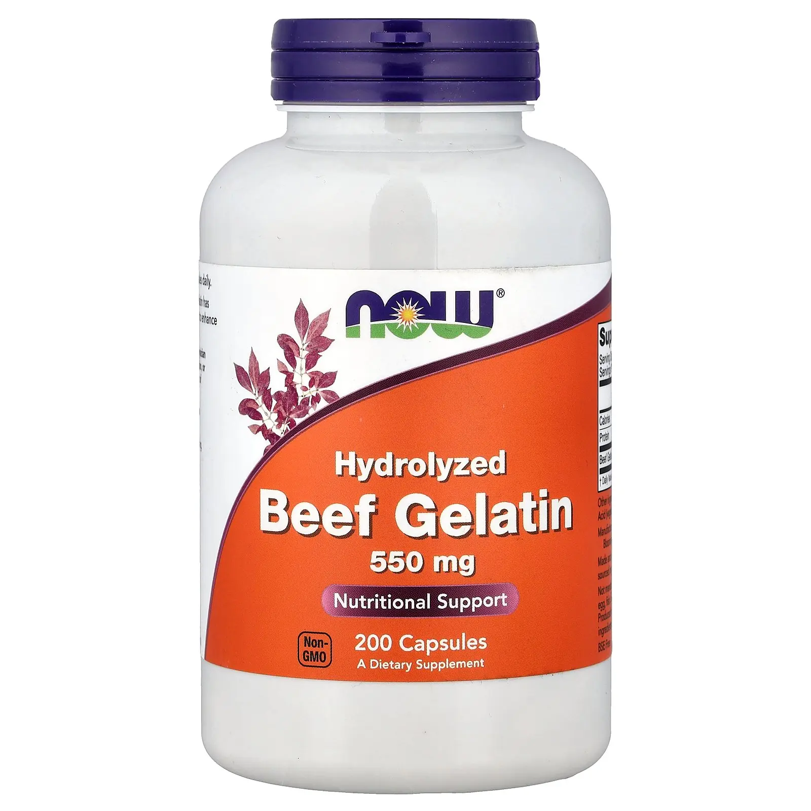 NOW Foods Hydrolyzed Beef Gelatin, 200 Capsules (550 mg per Capsules)