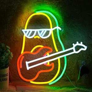Avocado & Guitar Design Neon Sign, USB Powered LED Neon Light, Decorative Light for Home, Office, Store, Coffee Shop, Room Decoration
