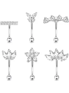 6Pcs 16G Rook Daith Earrings for Women Stainless Steel Belly Button Bars Lip Ring Cartilage Tragus CZ Piercing Jewelry Body Piercing Curved Barbell Eyebrow Rings 6-8mm
