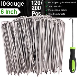 WOEDEN 6" Galvanized Landscape Staples 10 Gauge U-Shaped Garden Stakes for Weed Barrier Durable Growing Tray Drip Irrigation & Holiday Decorations 120/200 Pcs