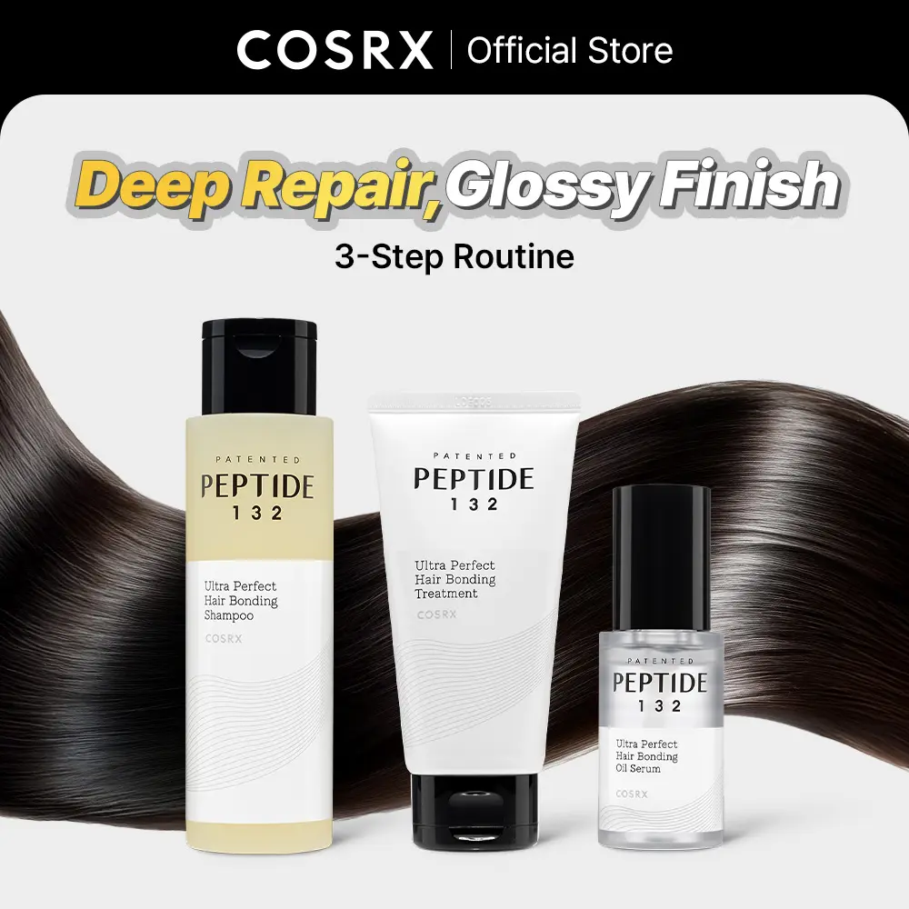 [COSRX Official] Peptide-132 Haircare Set for Scalp Health & Frizz Control, 3-Piece Nourishing Kit with Protein Shampoo (200mL), Treatment (120mL) & Oil Serum (28mL)