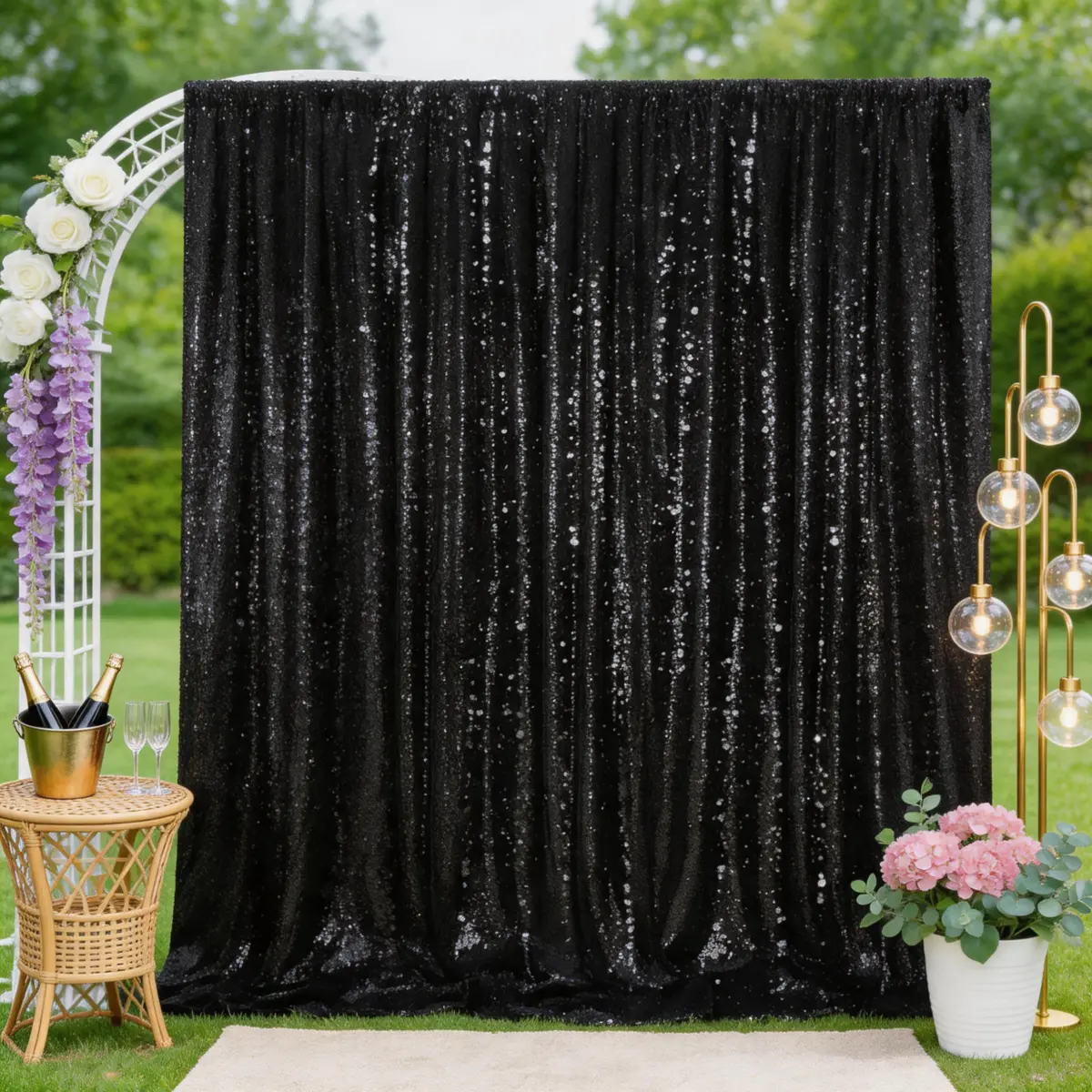 1 Pack 7x7FT Black Shimmer Sequin Curtains, Glittering Backdrop for Christmas Eve, Wedding Reception, Birthday, Dance Recital, Photography Background