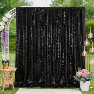 1 Pack 7x7FT Black Shimmer Sequin Curtains, Glittering Backdrop for Christmas Eve, Wedding Reception, Birthday, Dance Recital, Photography Background